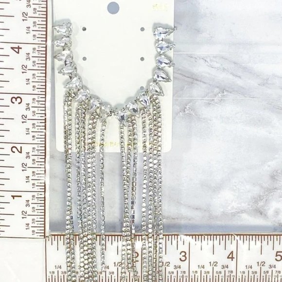 5" Long Crystal Rhinestone Fringe Formal Chandelier Earrings - Picture 9 of 9